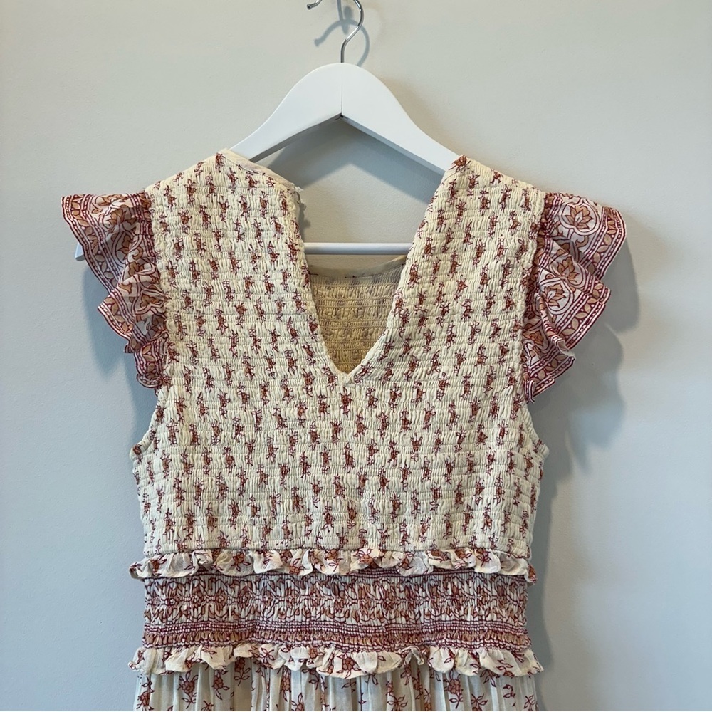 Saylor Hal Dress Tiered Midi Maxi Floral Pink White Cotton Sundress Resortwear - Picture 12 of 13